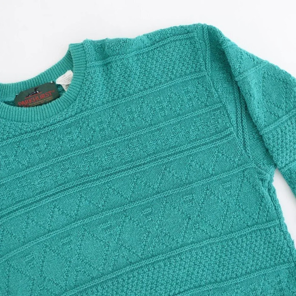 Vintage Parkhurts Teal 60% Cotton Knit Crewneck Sweater Size Large - Picture 9 of 12